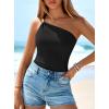 imagePRETTYGARDEN One Shoulder Going Out Tops for Women 2026 Summer Trendy Sleeveless Fitted Ribbed Shirts Spring Y2K ClothesBlack