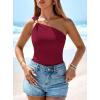 imagePRETTYGARDEN One Shoulder Going Out Tops for Women 2026 Summer Trendy Sleeveless Fitted Ribbed Shirts Spring Y2K ClothesBurgundy