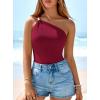 imagePRETTYGARDEN One Shoulder Going Out Tops for Women 2026 Summer Trendy Sleeveless Fitted Ribbed Shirts Spring Y2K ClothesBurgundy