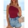 imagePRETTYGARDEN One Shoulder Going Out Tops for Women 2026 Summer Trendy Sleeveless Fitted Ribbed Shirts Spring Y2K ClothesBurgundy