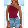 imagePRETTYGARDEN One Shoulder Going Out Tops for Women 2026 Summer Trendy Sleeveless Fitted Ribbed Shirts Spring Y2K ClothesBurgundy