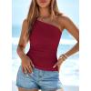 imagePRETTYGARDEN One Shoulder Going Out Tops for Women 2026 Summer Trendy Sleeveless Fitted Ribbed Shirts Spring Y2K ClothesBurgundy