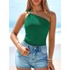 imagePRETTYGARDEN One Shoulder Going Out Tops for Women 2026 Summer Trendy Sleeveless Fitted Ribbed Shirts Spring Y2K ClothesGreen
