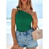 imagePRETTYGARDEN One Shoulder Going Out Tops for Women 2026 Summer Trendy Sleeveless Fitted Ribbed Shirts Spring Y2K ClothesGreen