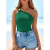 imagePRETTYGARDEN One Shoulder Going Out Tops for Women 2026 Summer Trendy Sleeveless Fitted Ribbed Shirts Spring Y2K ClothesGreen