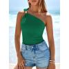 imagePRETTYGARDEN One Shoulder Going Out Tops for Women 2026 Summer Trendy Sleeveless Fitted Ribbed Shirts Spring Y2K ClothesGreen