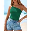 imagePRETTYGARDEN One Shoulder Going Out Tops for Women 2026 Summer Trendy Sleeveless Fitted Ribbed Shirts Spring Y2K ClothesGreen