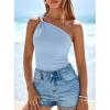 imagePRETTYGARDEN One Shoulder Going Out Tops for Women 2026 Summer Trendy Sleeveless Fitted Ribbed Shirts Spring Y2K ClothesLight Blue