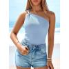 imagePRETTYGARDEN One Shoulder Going Out Tops for Women 2026 Summer Trendy Sleeveless Fitted Ribbed Shirts Spring Y2K ClothesLight Blue