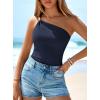 imagePRETTYGARDEN One Shoulder Going Out Tops for Women 2026 Summer Trendy Sleeveless Fitted Ribbed Shirts Spring Y2K ClothesNavy Blue