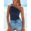 imagePRETTYGARDEN One Shoulder Going Out Tops for Women 2026 Summer Trendy Sleeveless Fitted Ribbed Shirts Spring Y2K ClothesNavy Blue