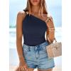 imagePRETTYGARDEN One Shoulder Going Out Tops for Women 2026 Summer Trendy Sleeveless Fitted Ribbed Shirts Spring Y2K ClothesNavy Blue