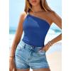 imagePRETTYGARDEN One Shoulder Going Out Tops for Women 2026 Summer Trendy Sleeveless Fitted Ribbed Shirts Spring Y2K ClothesRoyal Blue