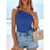 imagePRETTYGARDEN One Shoulder Going Out Tops for Women 2026 Summer Trendy Sleeveless Fitted Ribbed Shirts Spring Y2K ClothesRoyal Blue