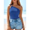 imagePRETTYGARDEN One Shoulder Going Out Tops for Women 2026 Summer Trendy Sleeveless Fitted Ribbed Shirts Spring Y2K ClothesRoyal Blue