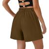 imagePRETTYGARDEN Shorts for Women Dressy 2025 Summer Elastic High Waisted Wide Leg Business Casual Work Shorts with PocketsDark Khaki