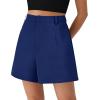 imagePRETTYGARDEN Shorts for Women Dressy 2025 Summer Elastic High Waisted Wide Leg Business Casual Work Shorts with PocketsNavy Blue