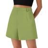imagePRETTYGARDEN Shorts for Women Dressy 2025 Summer Elastic High Waisted Wide Leg Business Casual Work Shorts with PocketsTender Green