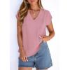 imagePRETTYGARDEN Spring Tops for Women 2026 Summer Fashion Clothes Dressy Casual Blouses Cap Sleeve V Neck Shirts Work OutfitsPink