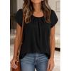 imagePRETTYGARDEN Summer Tops for Women 2026 Short Sleeve Crew Neck Pleated T Shirts Dressy Casual Blouses Spring Fashion ClothesBlack