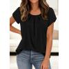 imagePRETTYGARDEN Summer Tops for Women 2026 Short Sleeve Crew Neck Pleated T Shirts Dressy Casual Blouses Spring Fashion ClothesBlack