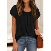 imagePRETTYGARDEN Summer Tops for Women 2026 Short Sleeve Crew Neck Pleated T Shirts Dressy Casual Blouses Spring Fashion ClothesBlack