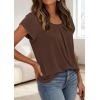 imagePRETTYGARDEN Summer Tops for Women 2026 Short Sleeve Crew Neck Pleated T Shirts Dressy Casual Blouses Spring Fashion ClothesBrown