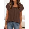 imagePRETTYGARDEN Summer Tops for Women 2026 Short Sleeve Crew Neck Pleated T Shirts Dressy Casual Blouses Spring Fashion ClothesBrown