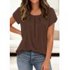 imagePRETTYGARDEN Summer Tops for Women 2026 Short Sleeve Crew Neck Pleated T Shirts Dressy Casual Blouses Spring Fashion ClothesBrown
