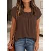 imagePRETTYGARDEN Summer Tops for Women 2026 Short Sleeve Crew Neck Pleated T Shirts Dressy Casual Blouses Spring Fashion ClothesBrown