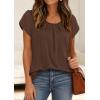 imagePRETTYGARDEN Summer Tops for Women 2026 Short Sleeve Crew Neck Pleated T Shirts Dressy Casual Blouses Spring Fashion ClothesBrown