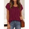 imagePRETTYGARDEN Summer Tops for Women 2026 Short Sleeve Crew Neck Pleated T Shirts Dressy Casual Blouses Spring Fashion ClothesBurgundy