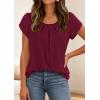 imagePRETTYGARDEN Summer Tops for Women 2026 Short Sleeve Crew Neck Pleated T Shirts Dressy Casual Blouses Spring Fashion ClothesBurgundy