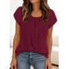 imagePRETTYGARDEN Summer Tops for Women 2026 Short Sleeve Crew Neck Pleated T Shirts Dressy Casual Blouses Spring Fashion ClothesBurgundy