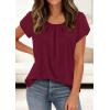 imagePRETTYGARDEN Summer Tops for Women 2026 Short Sleeve Crew Neck Pleated T Shirts Dressy Casual Blouses Spring Fashion ClothesBurgundy