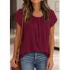 imagePRETTYGARDEN Summer Tops for Women 2026 Short Sleeve Crew Neck Pleated T Shirts Dressy Casual Blouses Spring Fashion ClothesBurgundy