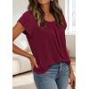 imagePRETTYGARDEN Summer Tops for Women 2026 Short Sleeve Crew Neck Pleated T Shirts Dressy Casual Blouses Spring Fashion ClothesBurgundy