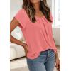 imagePRETTYGARDEN Summer Tops for Women 2026 Short Sleeve Crew Neck Pleated T Shirts Dressy Casual Blouses Spring Fashion ClothesCoral Pink