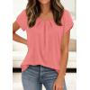 imagePRETTYGARDEN Summer Tops for Women 2026 Short Sleeve Crew Neck Pleated T Shirts Dressy Casual Blouses Spring Fashion ClothesCoral Pink