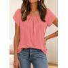 imagePRETTYGARDEN Summer Tops for Women 2026 Short Sleeve Crew Neck Pleated T Shirts Dressy Casual Blouses Spring Fashion ClothesCoral Pink