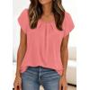 imagePRETTYGARDEN Summer Tops for Women 2026 Short Sleeve Crew Neck Pleated T Shirts Dressy Casual Blouses Spring Fashion ClothesCoral Pink