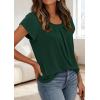 imagePRETTYGARDEN Summer Tops for Women 2026 Short Sleeve Crew Neck Pleated T Shirts Dressy Casual Blouses Spring Fashion ClothesDark Green