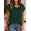 imagePRETTYGARDEN Summer Tops for Women 2026 Short Sleeve Crew Neck Pleated T Shirts Dressy Casual Blouses Spring Fashion ClothesDark Green