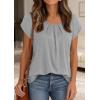 imagePRETTYGARDEN Summer Tops for Women 2026 Short Sleeve Crew Neck Pleated T Shirts Dressy Casual Blouses Spring Fashion ClothesGrey
