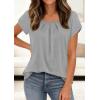 imagePRETTYGARDEN Summer Tops for Women 2026 Short Sleeve Crew Neck Pleated T Shirts Dressy Casual Blouses Spring Fashion ClothesGrey