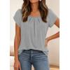 imagePRETTYGARDEN Summer Tops for Women 2026 Short Sleeve Crew Neck Pleated T Shirts Dressy Casual Blouses Spring Fashion ClothesGrey