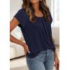 imagePRETTYGARDEN Summer Tops for Women 2026 Short Sleeve Crew Neck Pleated T Shirts Dressy Casual Blouses Spring Fashion ClothesNavy Blue