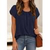 imagePRETTYGARDEN Summer Tops for Women 2026 Short Sleeve Crew Neck Pleated T Shirts Dressy Casual Blouses Spring Fashion ClothesNavy Blue