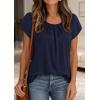 imagePRETTYGARDEN Summer Tops for Women 2026 Short Sleeve Crew Neck Pleated T Shirts Dressy Casual Blouses Spring Fashion ClothesNavy Blue