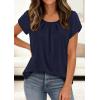 imagePRETTYGARDEN Summer Tops for Women 2026 Short Sleeve Crew Neck Pleated T Shirts Dressy Casual Blouses Spring Fashion ClothesNavy Blue